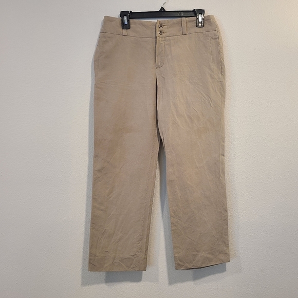 Chloe Tan Linen Blend Straight Leg Cropped Pants - Picture 1 of 7